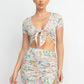 Front Knot Floral Top & Ruched Maxi Skirts Set