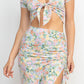 Front Knot Floral Top & Ruched Maxi Skirts Set
