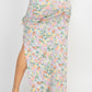 Front Knot Floral Top & Ruched Maxi Skirts Set