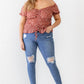 Plus Floral Chiffon Ruched Smocked Off-the-shoulder Top