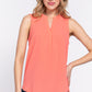 Sleeveless Henley Neck Woven Top