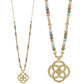 Flower Geometric Pendant Wood Bead Necklace
