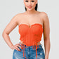Luxe sweetheart ruffled drawstring lace bustier top