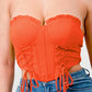 Luxe sweetheart ruffled drawstring lace bustier top
