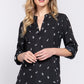 3/4 Roll Up Slv V-neck Print Blouse