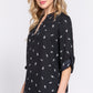 3/4 Roll Up Slv V-neck Print Blouse