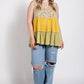 Floral Color Block Ruffle Detail Tiered V-neck Top