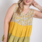 Floral Color Block Ruffle Detail Tiered V-neck Top