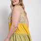 Floral Color Block Ruffle Detail Tiered V-neck Top