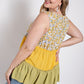 Floral Color Block Ruffle Detail Tiered V-neck Top