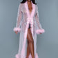 Full-length Sheer Robe With Marabou Feather Trim