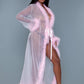 Full-length Sheer Robe With Marabou Feather Trim