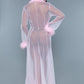 Full-length Sheer Robe With Marabou Feather Trim