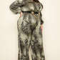 Satin Leopard Long Sleeve Button Down Palazzo Jumpsuit