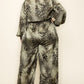 Satin Leopard Long Sleeve Button Down Palazzo Jumpsuit
