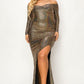 Plus Long Sleeve Off Shoulder Sequin Fabric (metallic) Party Maxi Dress