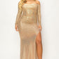 Plus Long Sleeve Off Shoulder Sequin Fabric (metallic) Party Maxi Dress