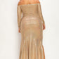 Plus Long Sleeve Off Shoulder Sequin Fabric (metallic) Party Maxi Dress