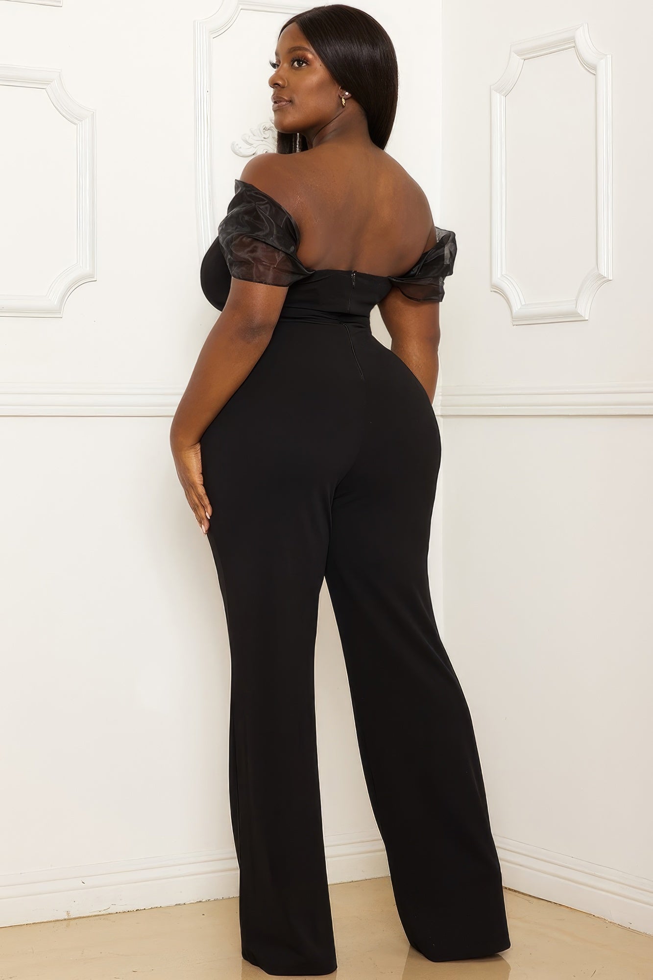 Mesh Off The Shoulder Plus Size Jumpsuit