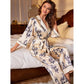 Artificial Silk French Cardigan Lace Up Nightgown Pajama