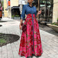 Denim Stitching Printing Maxi Dress