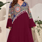 Plus Size Tassel Printed Pullover Office Maxi Dress Women