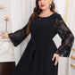 Plus Size High Waist Black Polka Dot Elastic Waist Printing Dress Women