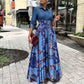 Denim Stitching Printing Maxi Dress