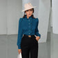 Women Shirt Autumn High Grade Acetate Fabric Shirt Half Sleeve Ruffled Straight Women Top