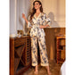 Artificial Silk French Cardigan Lace Up Nightgown Pajama