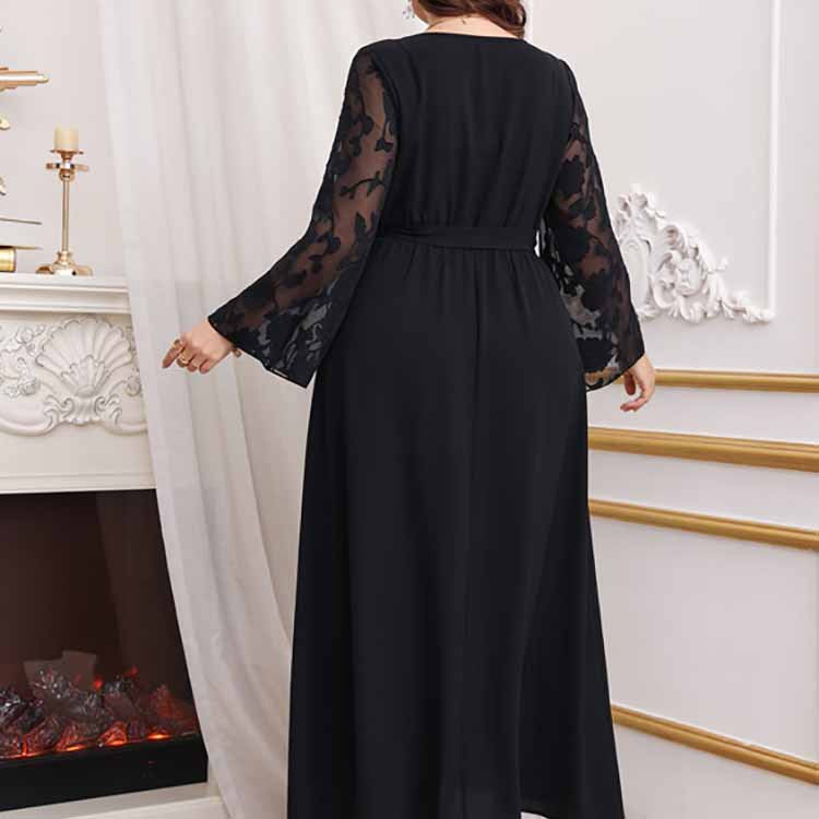 Plus Size High Waist Black Polka Dot Elastic Waist Printing Dress Women